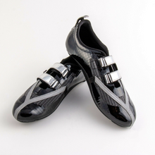 Load image into Gallery viewer, Y³ BLACK!, your tri-version of the Y-series comes with a shiny one-hand velcro flap, airy mesh, auto-reflective Y ornaments and of course, our unique twin-cleat sole for those who want to profit from a low, aero position and run faster after their bike split..