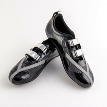 Load image into Gallery viewer, Y³ BLACK!, your tri-version of the Y-series comes with a shiny one-hand velcro flap, airy mesh, auto-reflective Y ornaments and of course, our unique twin-cleat sole for those who want to profit from a low, aero position and  run faster after their bike split..
